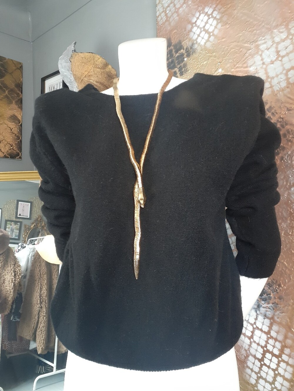 Zara Sweater With Shoulder Pad And Deep V Detail At Back - Black